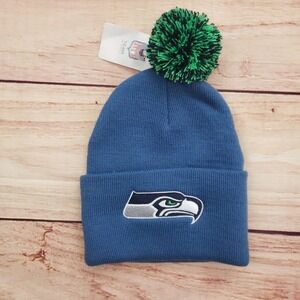 Seattle Seahawks Hat Cap Beanie One Size Blue Green NFL Football Pom Mens NEW‎